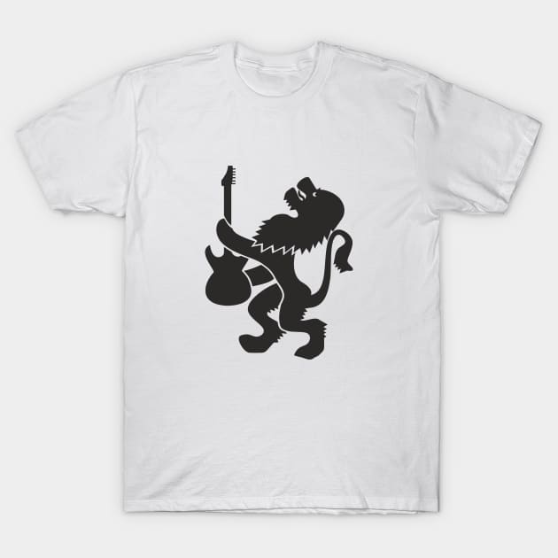 Lion guitarist (black print) T-Shirt by aceofspace